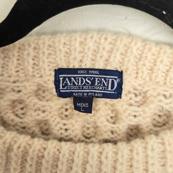 Vintage Lands End 100% Wool Chunky Cream Sweater - Picture 13 of 13